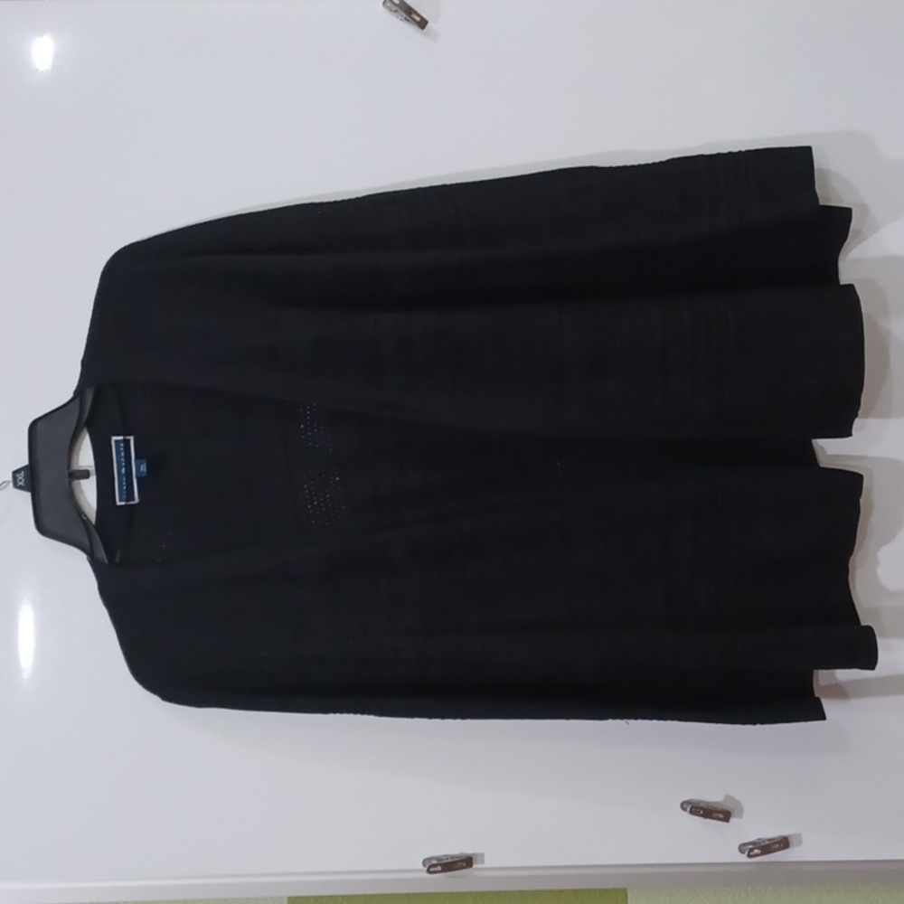 Karen Scott Wmn's 0X Black Open front cardigan